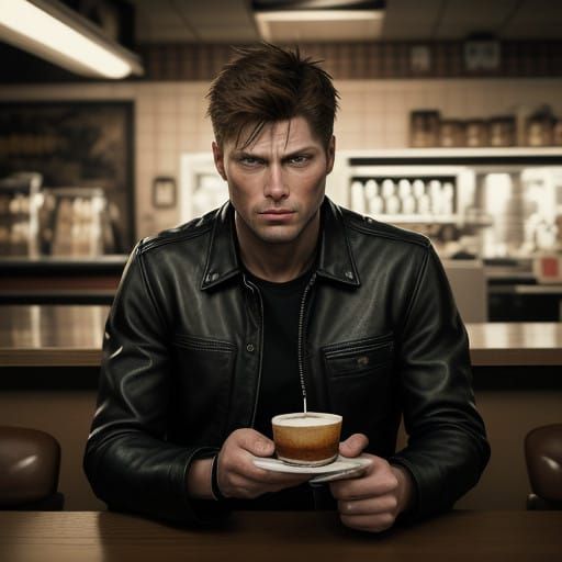 Dean Winchester Savoring Pudding in a Retro Diner