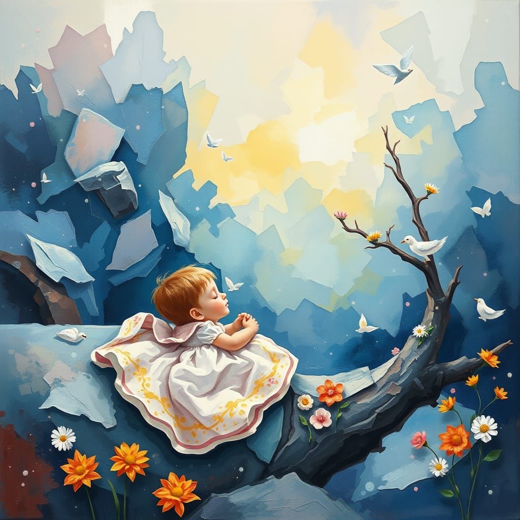 Vibrant Gouache Masterpiece of a Lullaby Scene