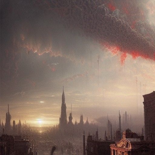 Post-Apocalyptic City Ruins in Colorful Horror Style