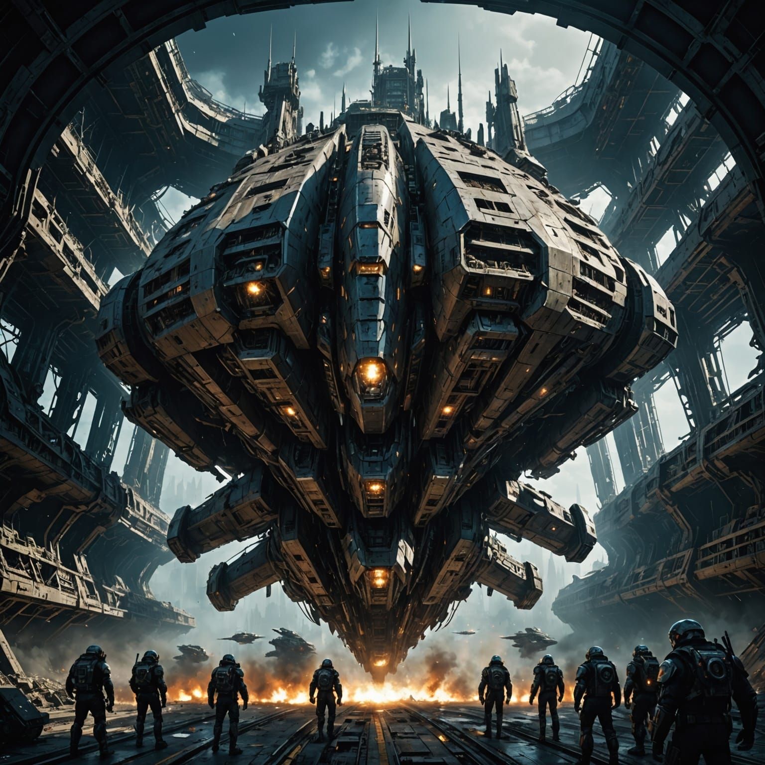 Colossal Retro-Futuristic Starship in the Void