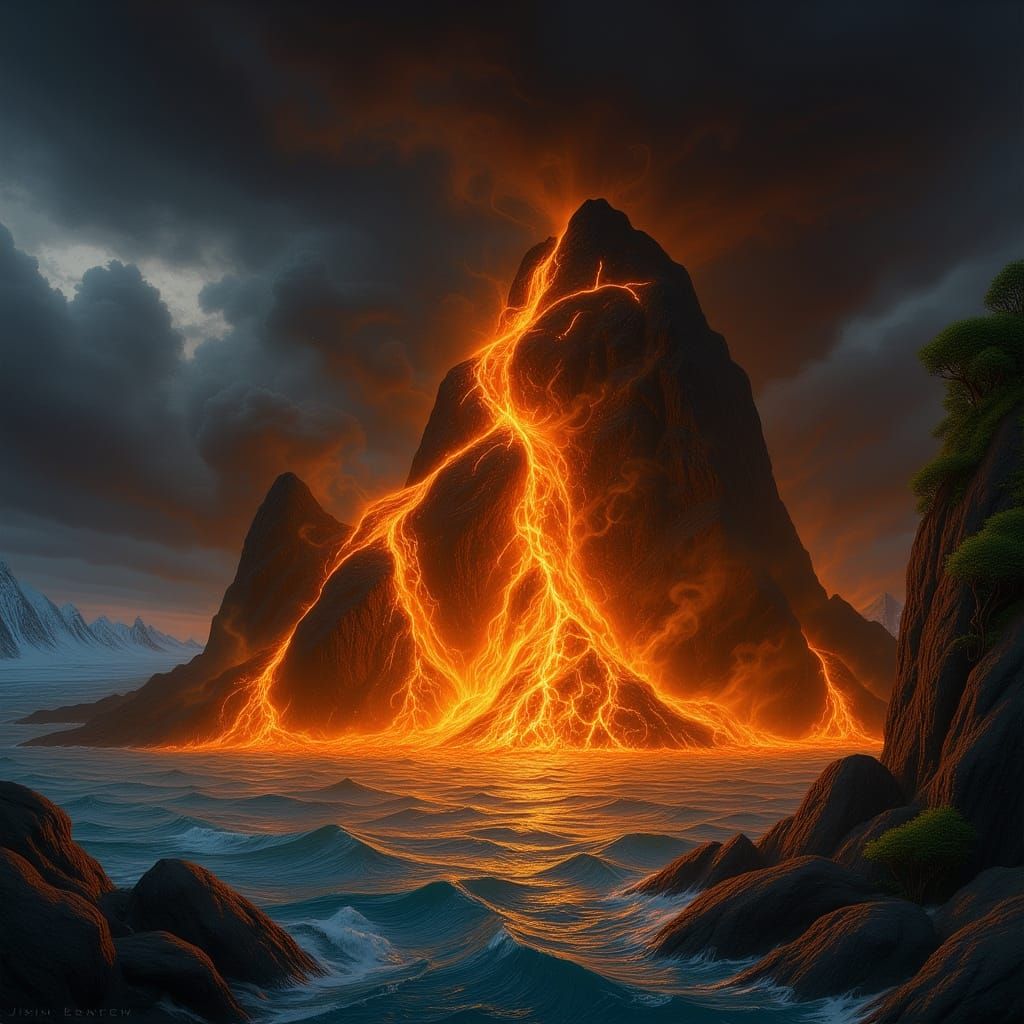 Lava Flow Meets Arctic Ocean in Fantastical Matte Painting