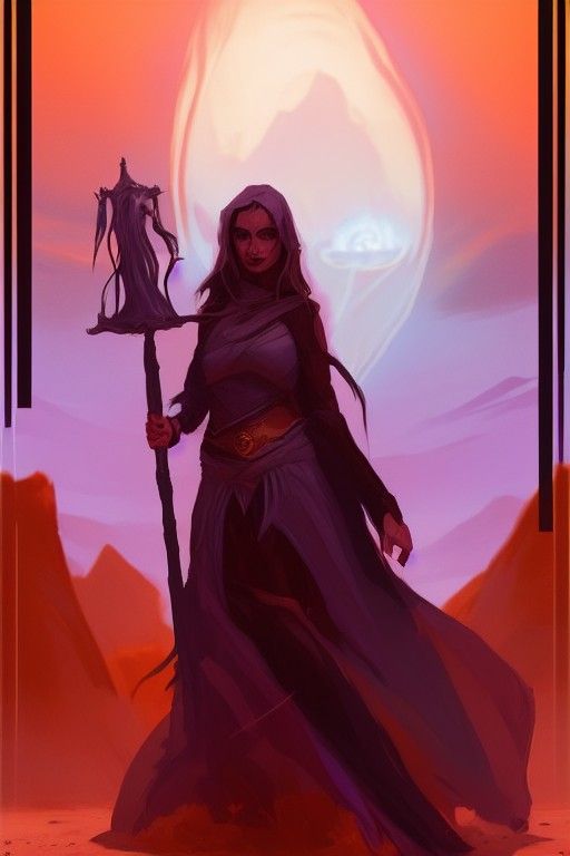 Sinister Sorceress in Desert Oasis: Digital Fantasy Art