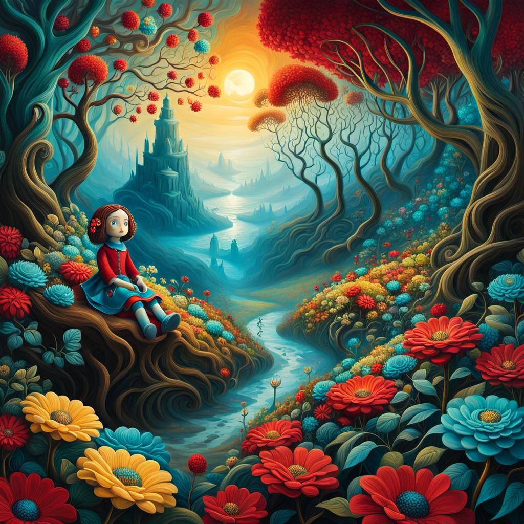 Rag Doll in Surreal Forest, Impressionist Oil Painting