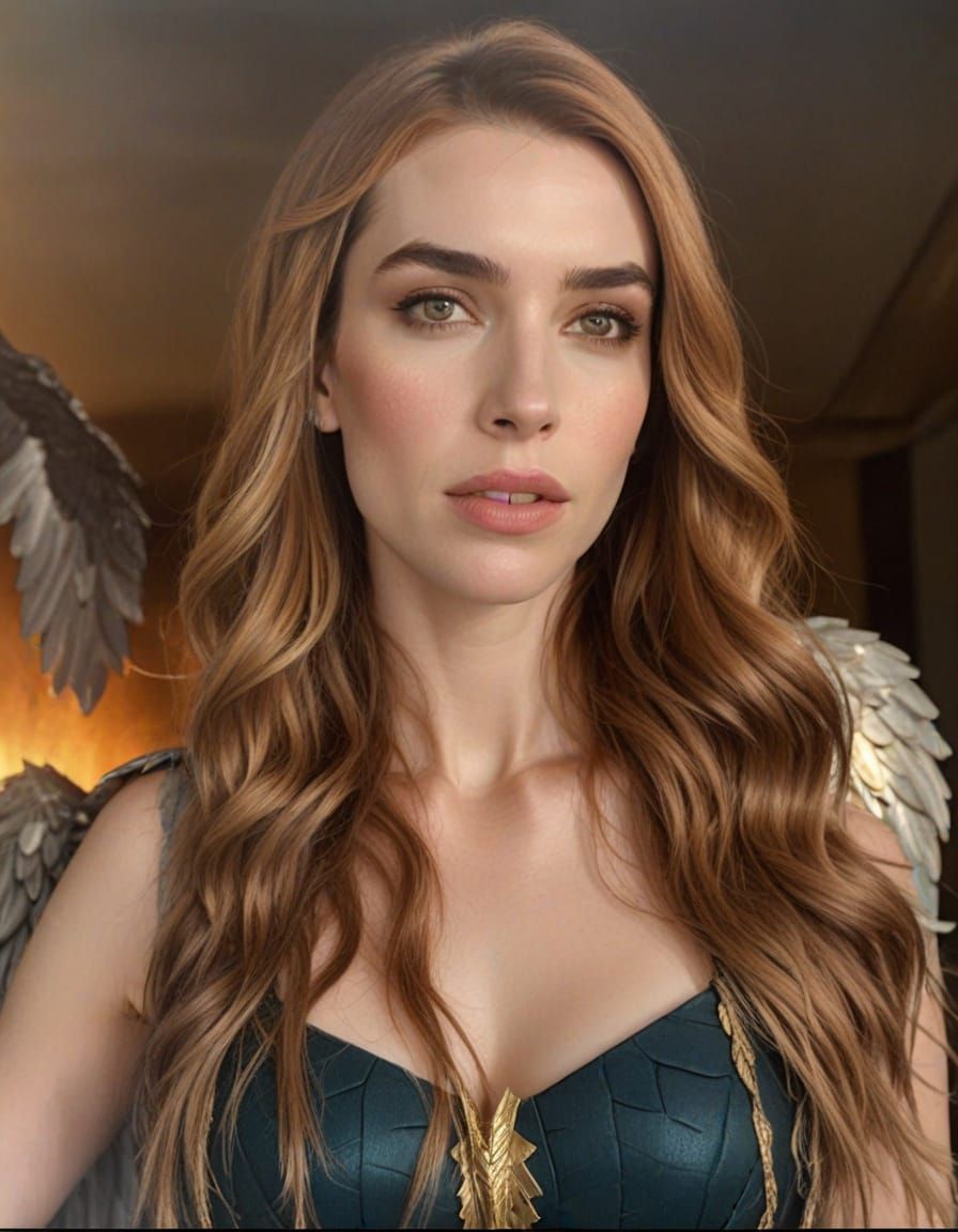 Feathered Superheroine in Gleaming Armor, Comic Book Style