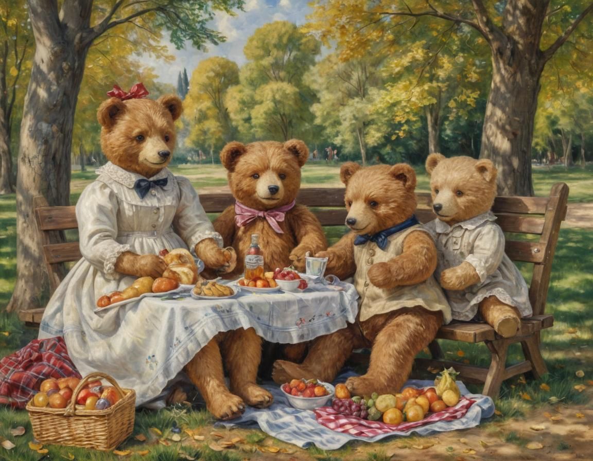 Teddy Bears' Picnic as Impasto Painting