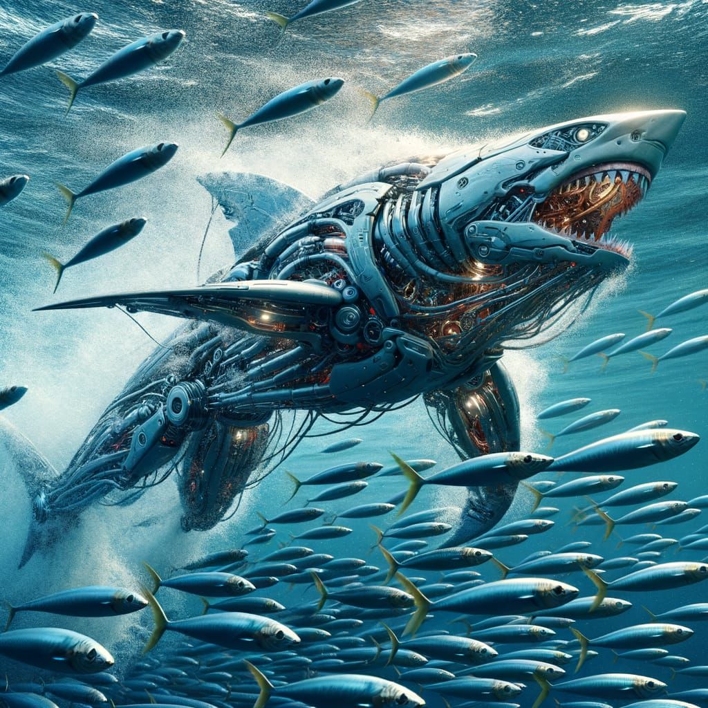 Biomechanical Shark Hybrid in Hyper-Realistic Digital Art