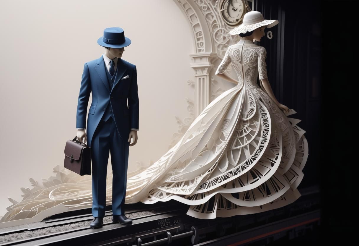 Kirigami Train Station: Embossed Textile Art