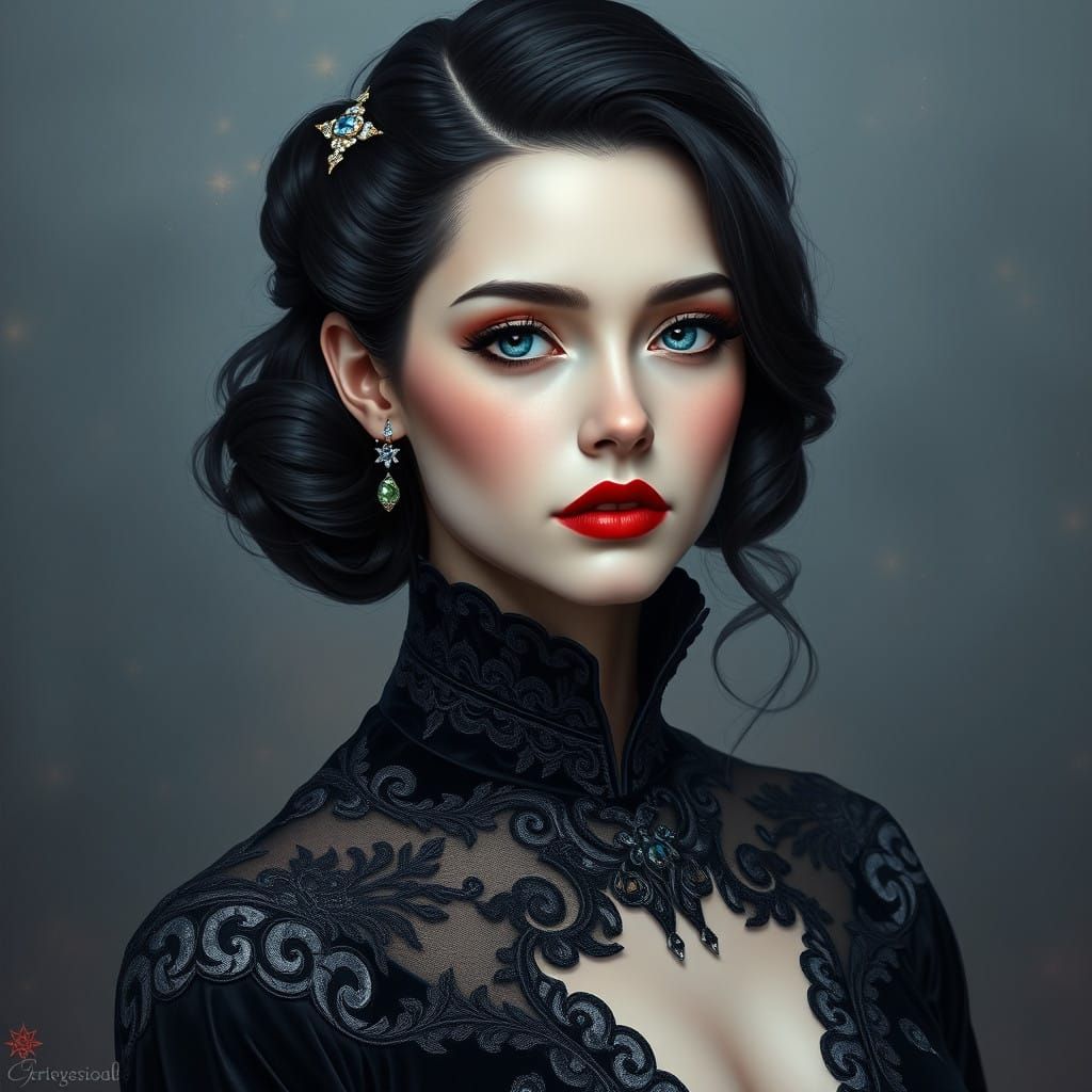 Ethereal Femme in Dark, Mystical Renaissance Attire