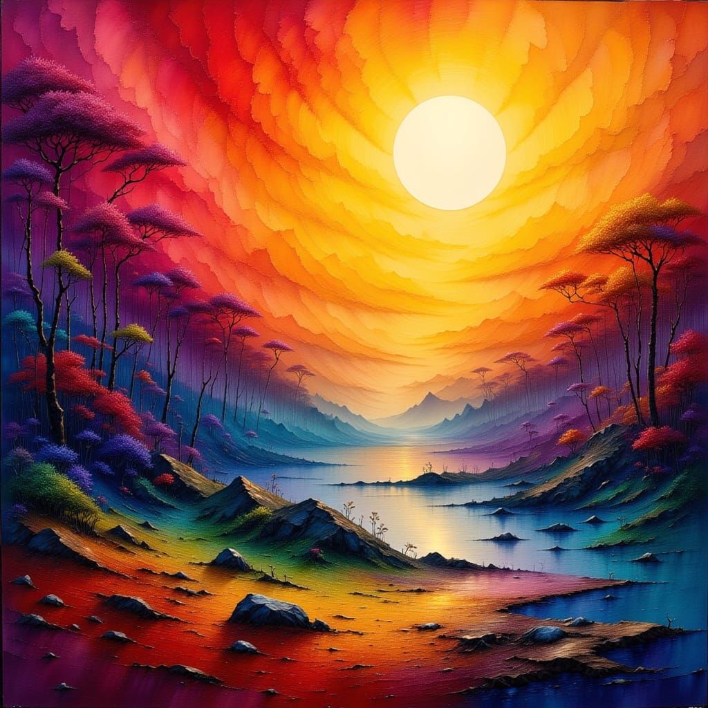 Abstract Dreamscape in Red, Orange, Yellow, Purple, Blue