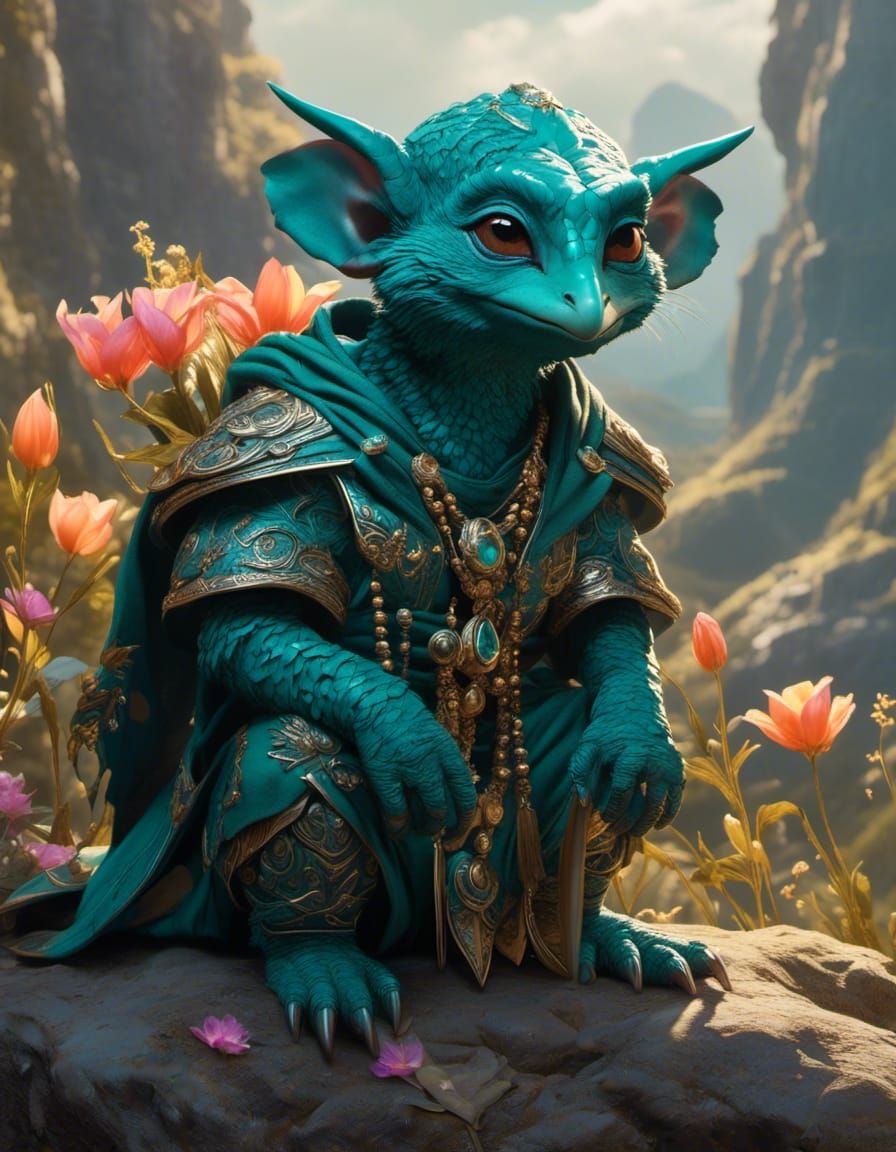 Mystical Teal Goblin Portrait in Photorealistic Style