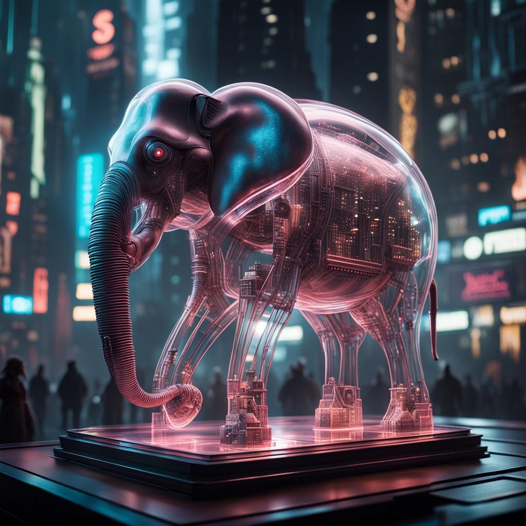Cyberpunk Cityscape Inside a Glass Elephant