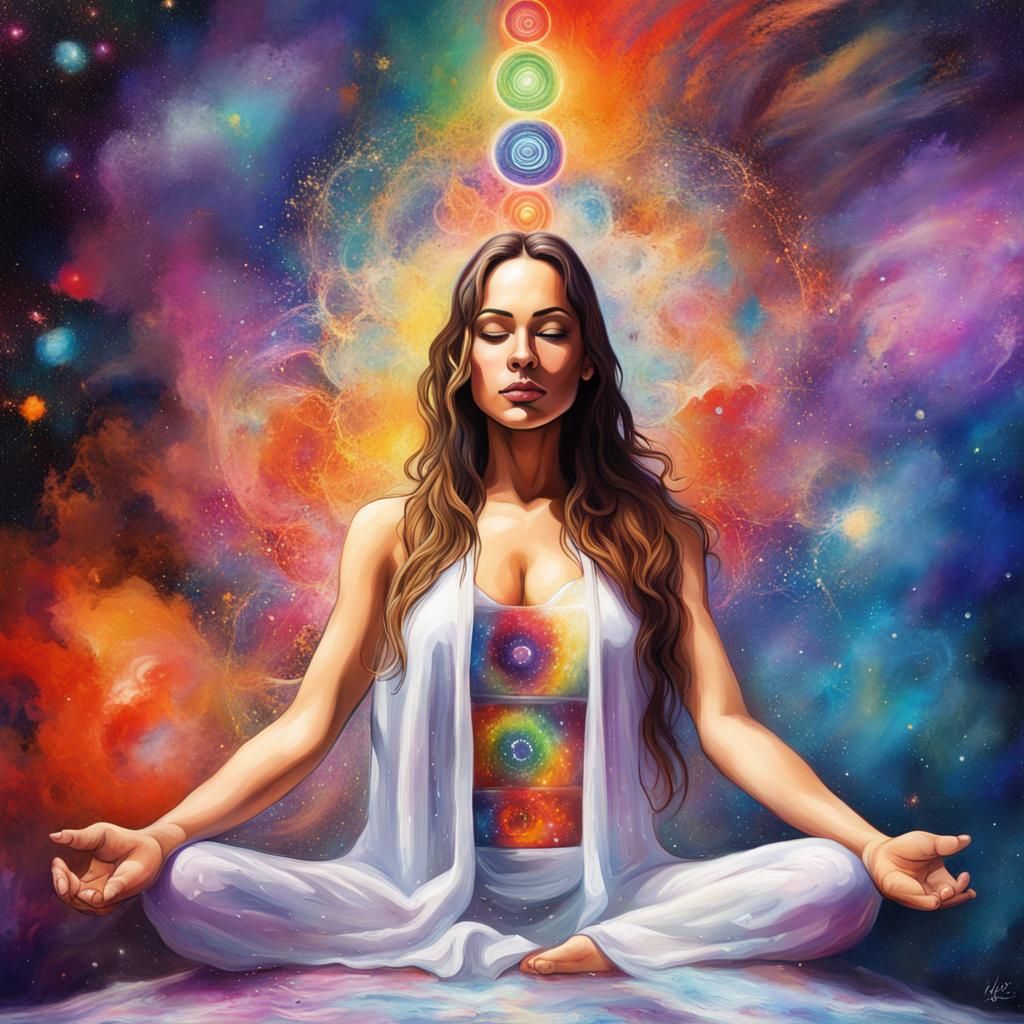Goddess Meditating in Galaxy Environment