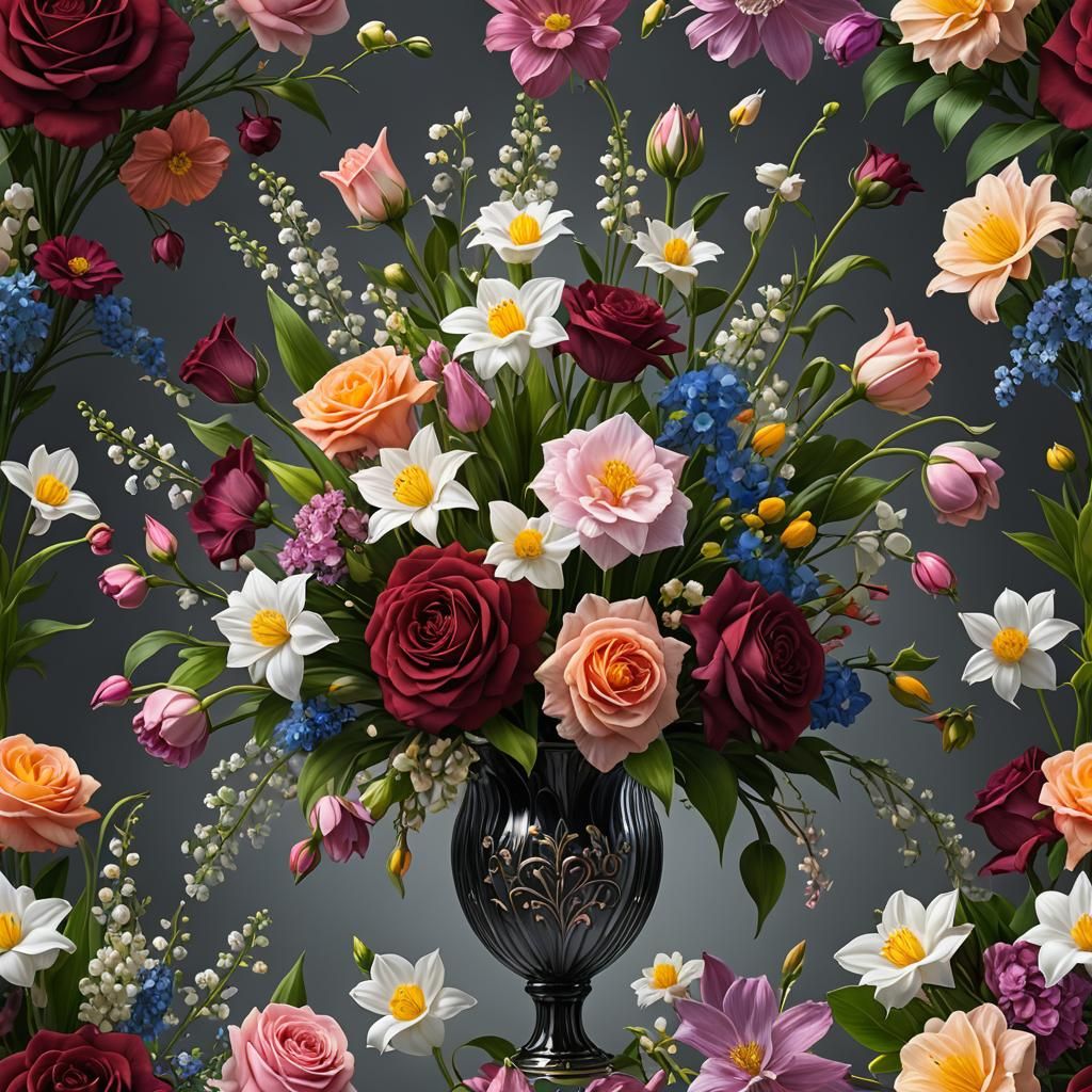 Glass Bouquet of Flowers: Detailed Matte Painting