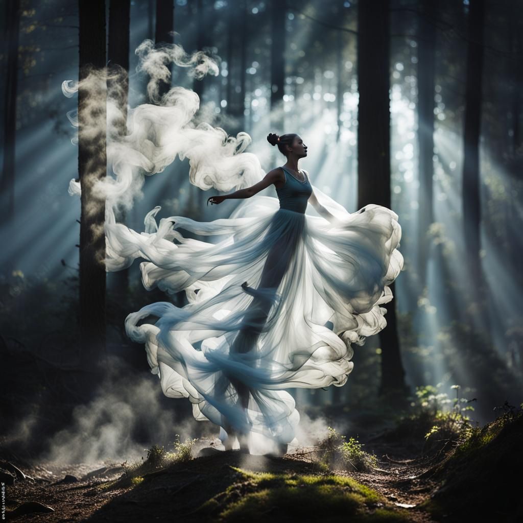 Smoky Figure Dancing in Misty Forest