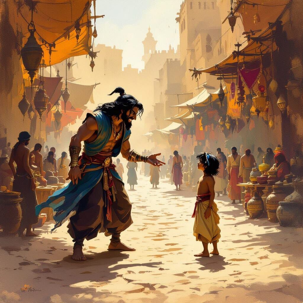 Sinister Man Corners Aladdin in Marketplace, Desert Beckons