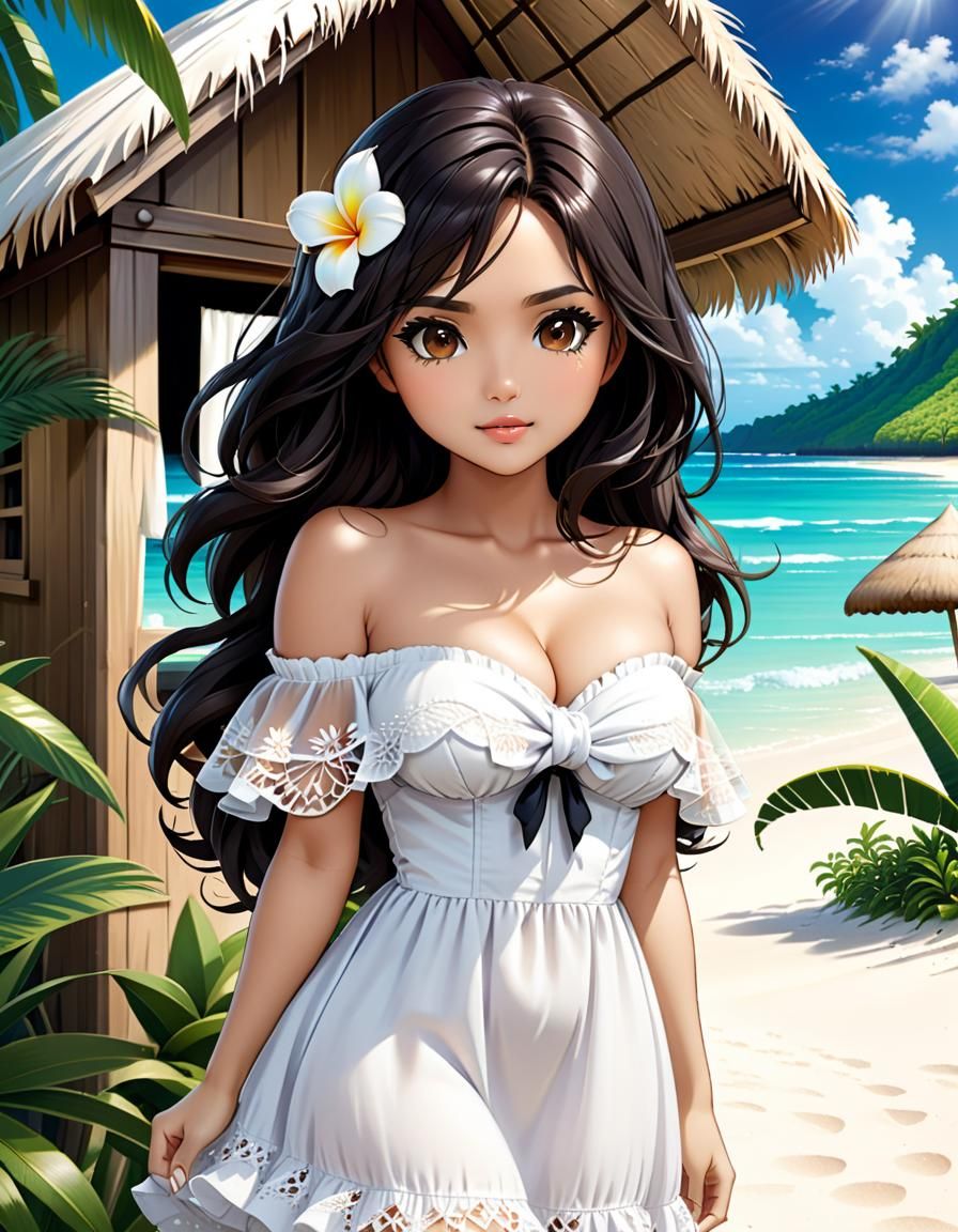 Charming Chibi Girl in Tropical Indonesian Landscape