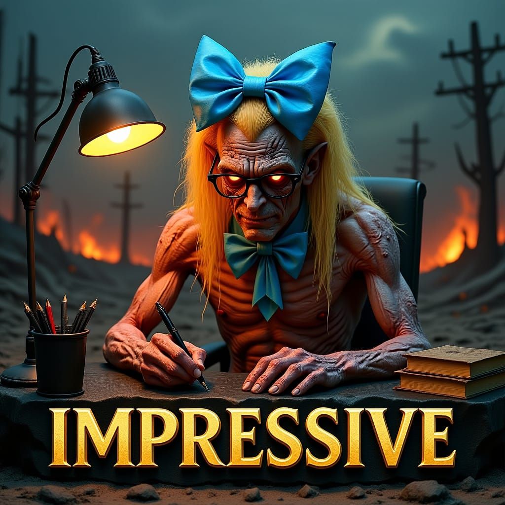 Gothic Fantasy Scene with Gold "Impressive" Text