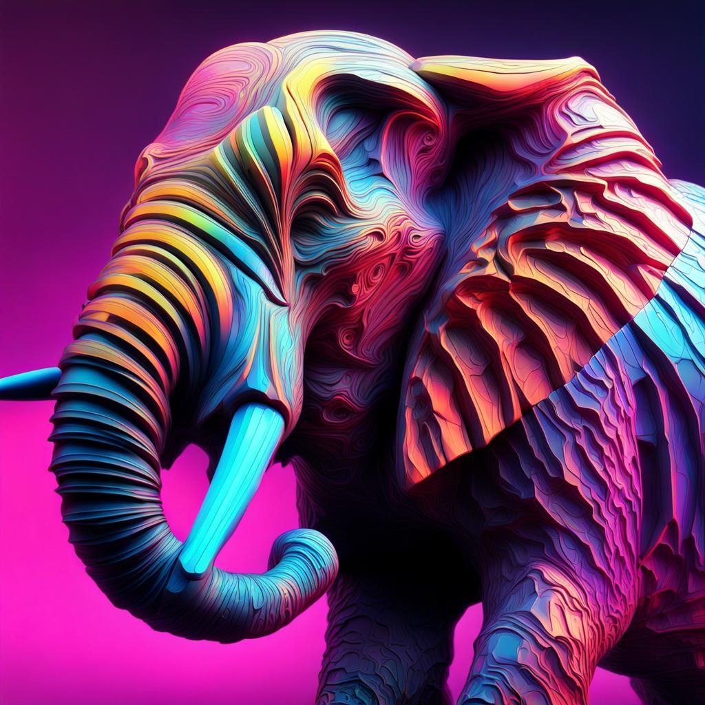 Neon Crystal Elephant in Cyberpunk Style
