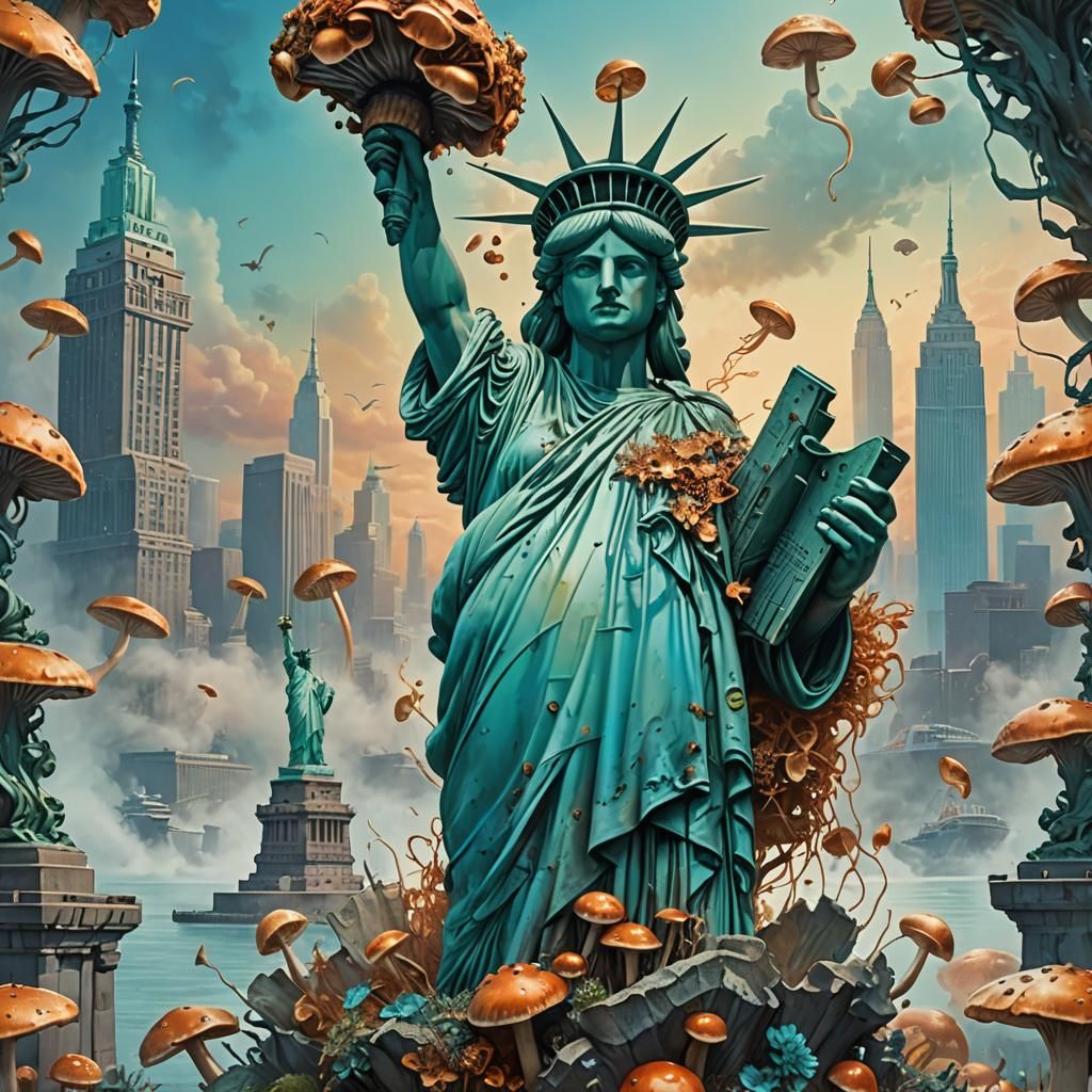 Mushrooms Bursting from Liberty in Fauvist Style