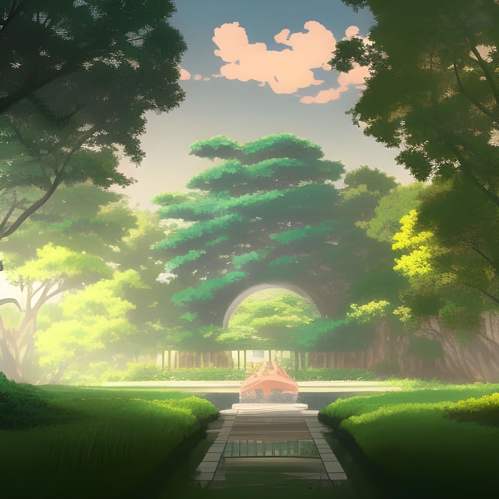 Palace Garden in Studio Ghibli Anime Style
