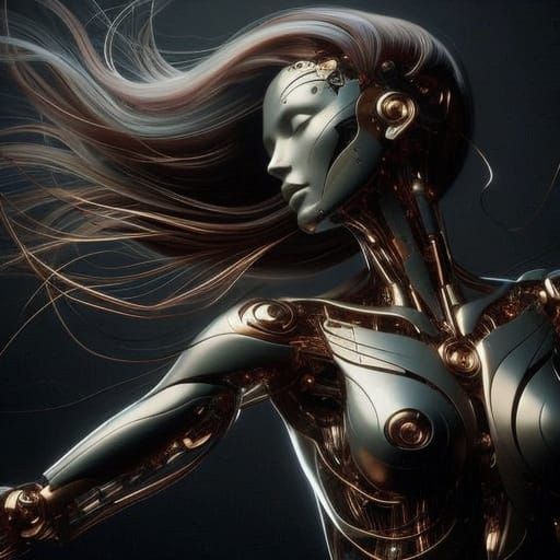 Sleek Bronze and Opal Alloy Robot in Elegant Futuristic Styl...