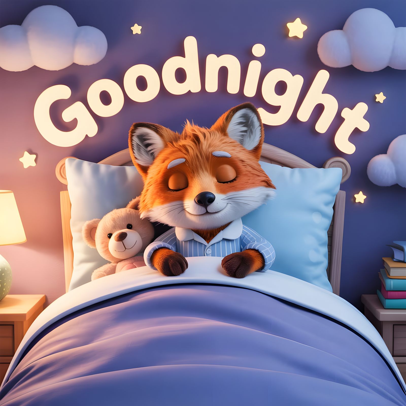 Cozy Goodnight Card with Pixar-Style Fox