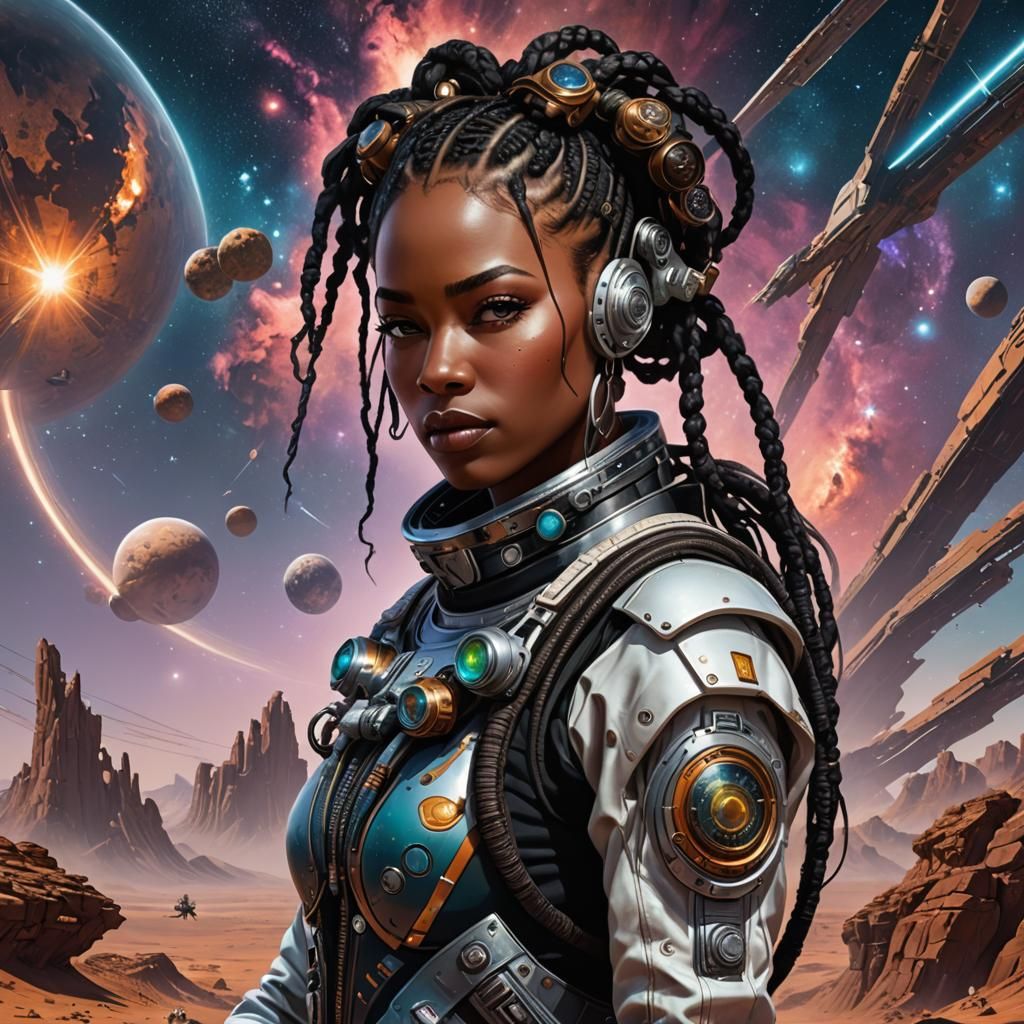 Astropunk African Woman in Futuristic Spacesuit