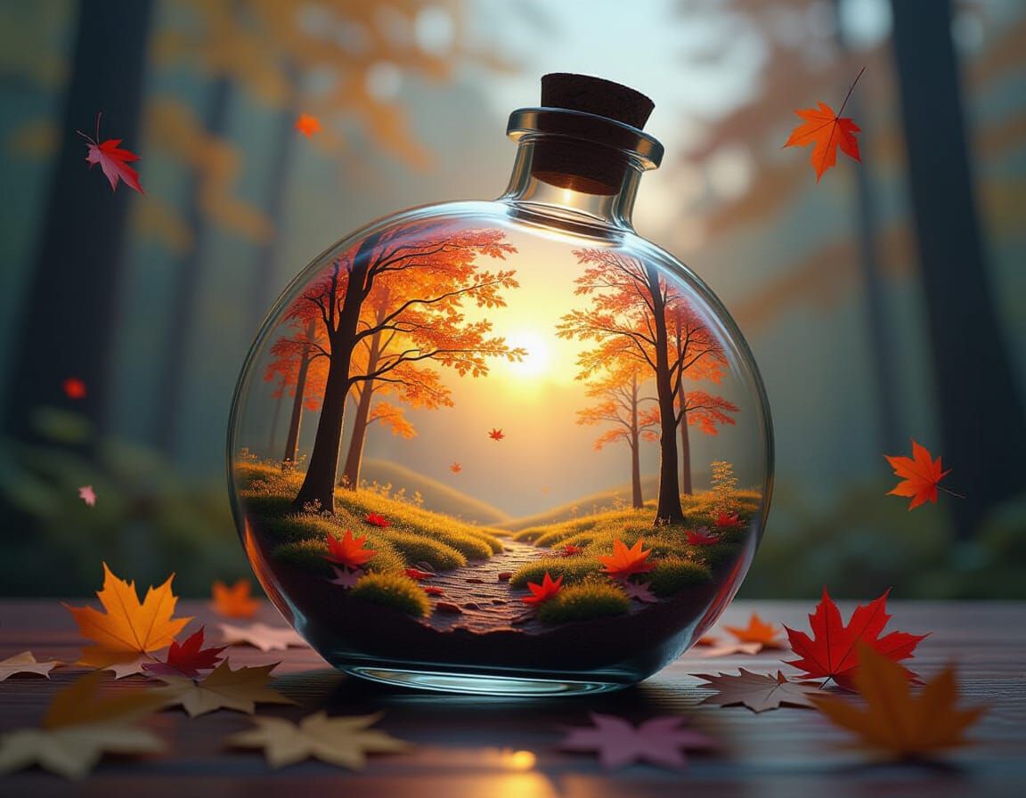 A miniature of a wonderful fall landscape in a bottle