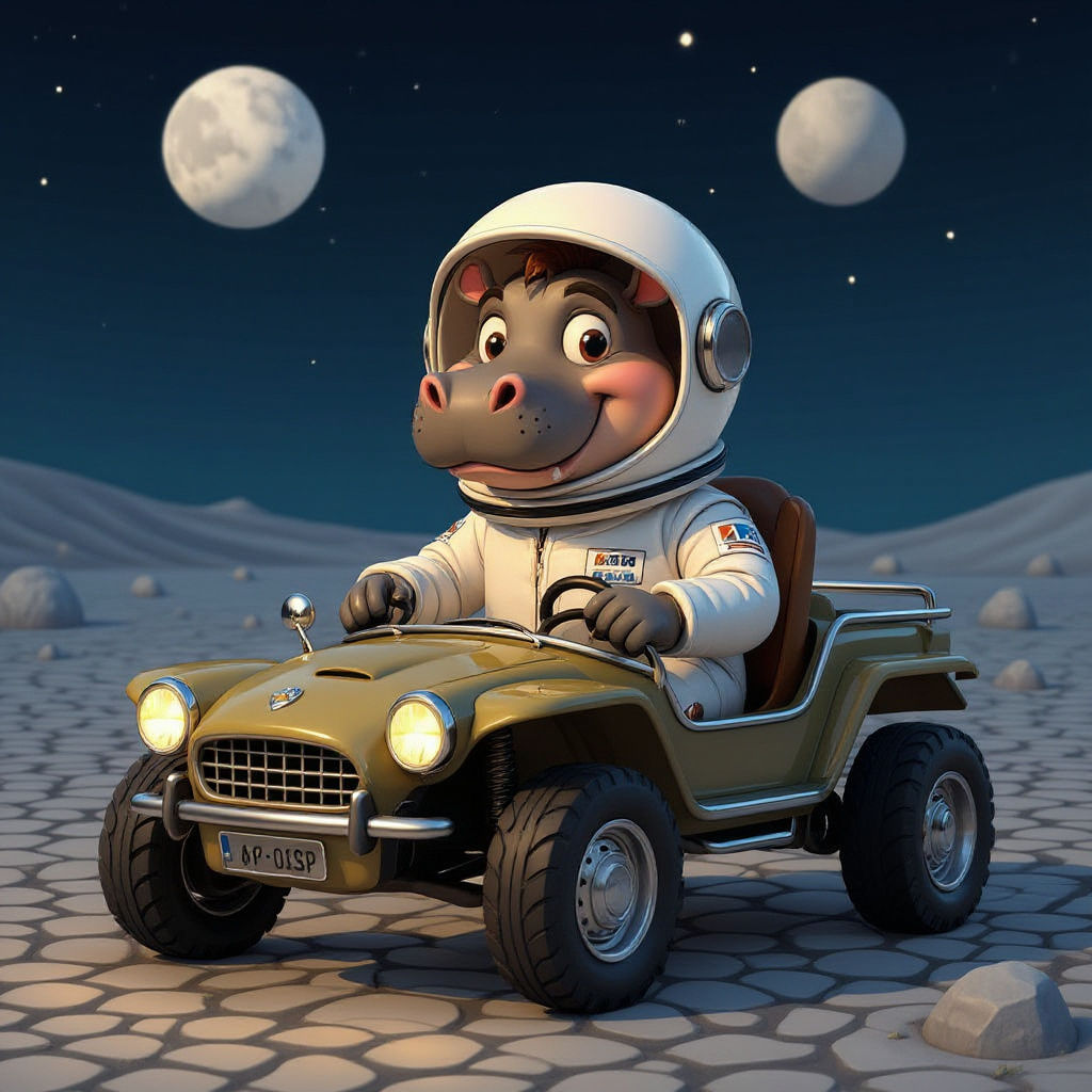 Cute Hippo Astronaut Horace Drives on Mars