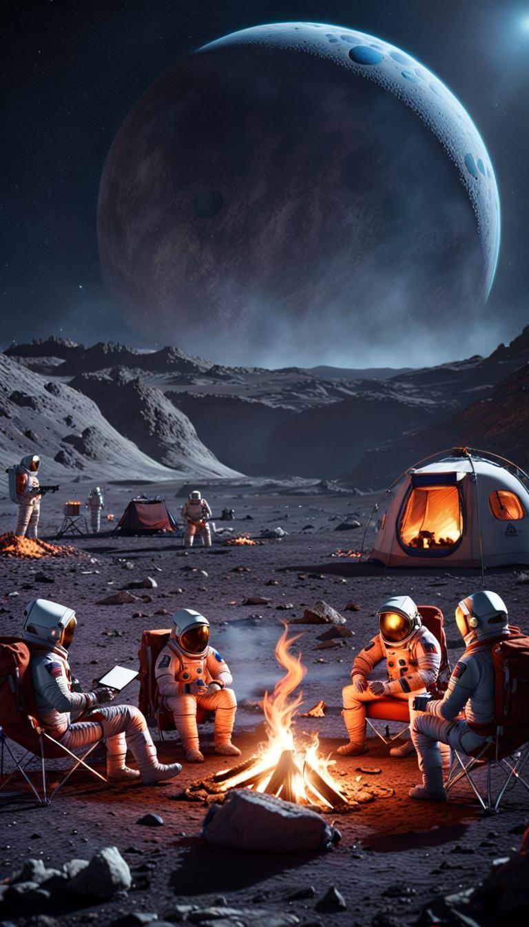 Astronauts Camping on the Moon, Fantasy Concept Art