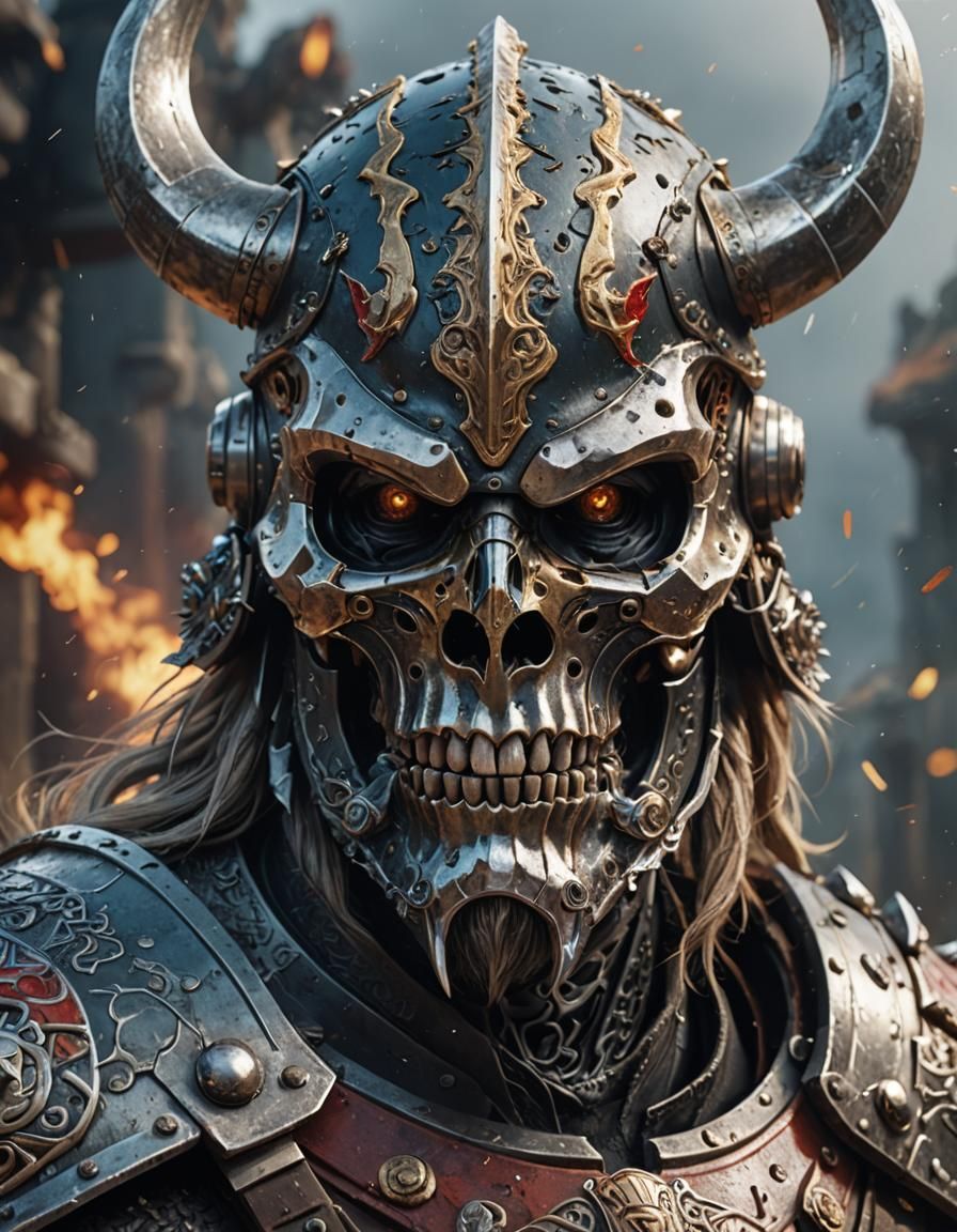 Viking Skull with Dragon in Sci-Fi Style