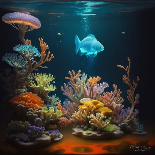 Surreal Aquarium Cityscape in Vibrant Oil Painting