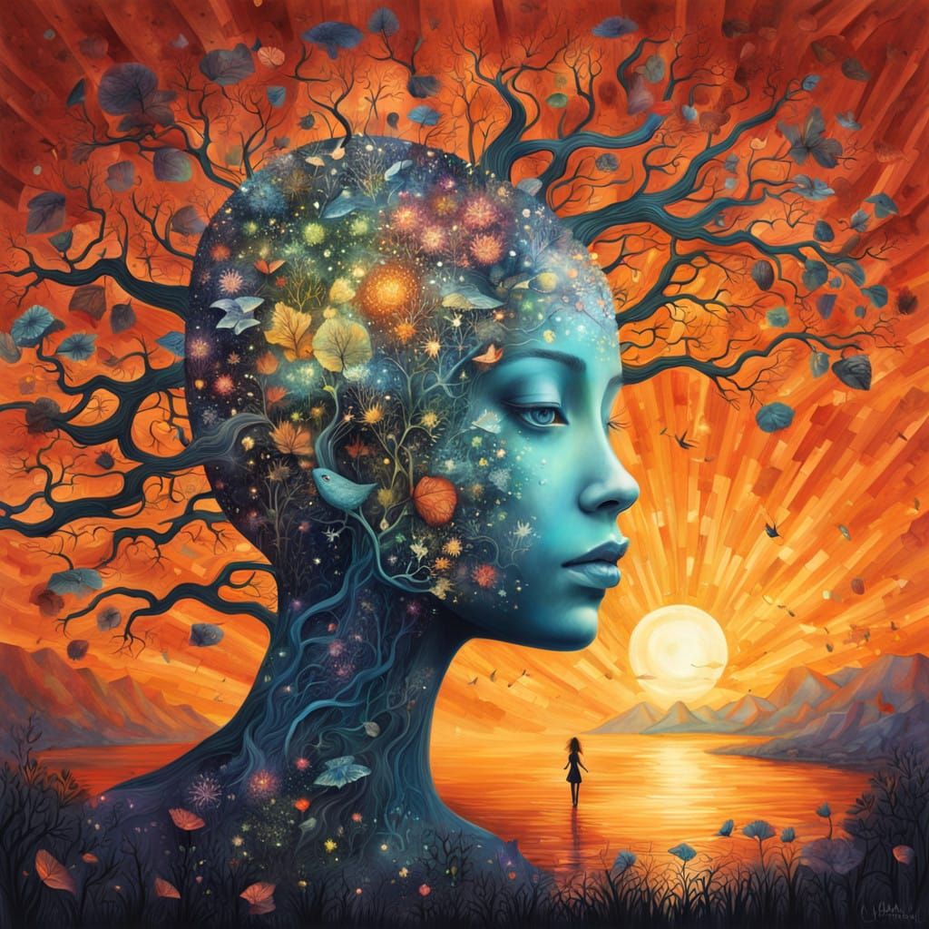 Stunning Bio Art Digital Collage of Glowing Humans in a Surr...