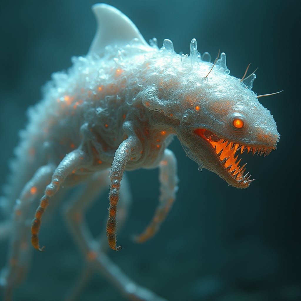 Surreal, Ghostly Hybrid Creature with Beetle Body and Shark ...