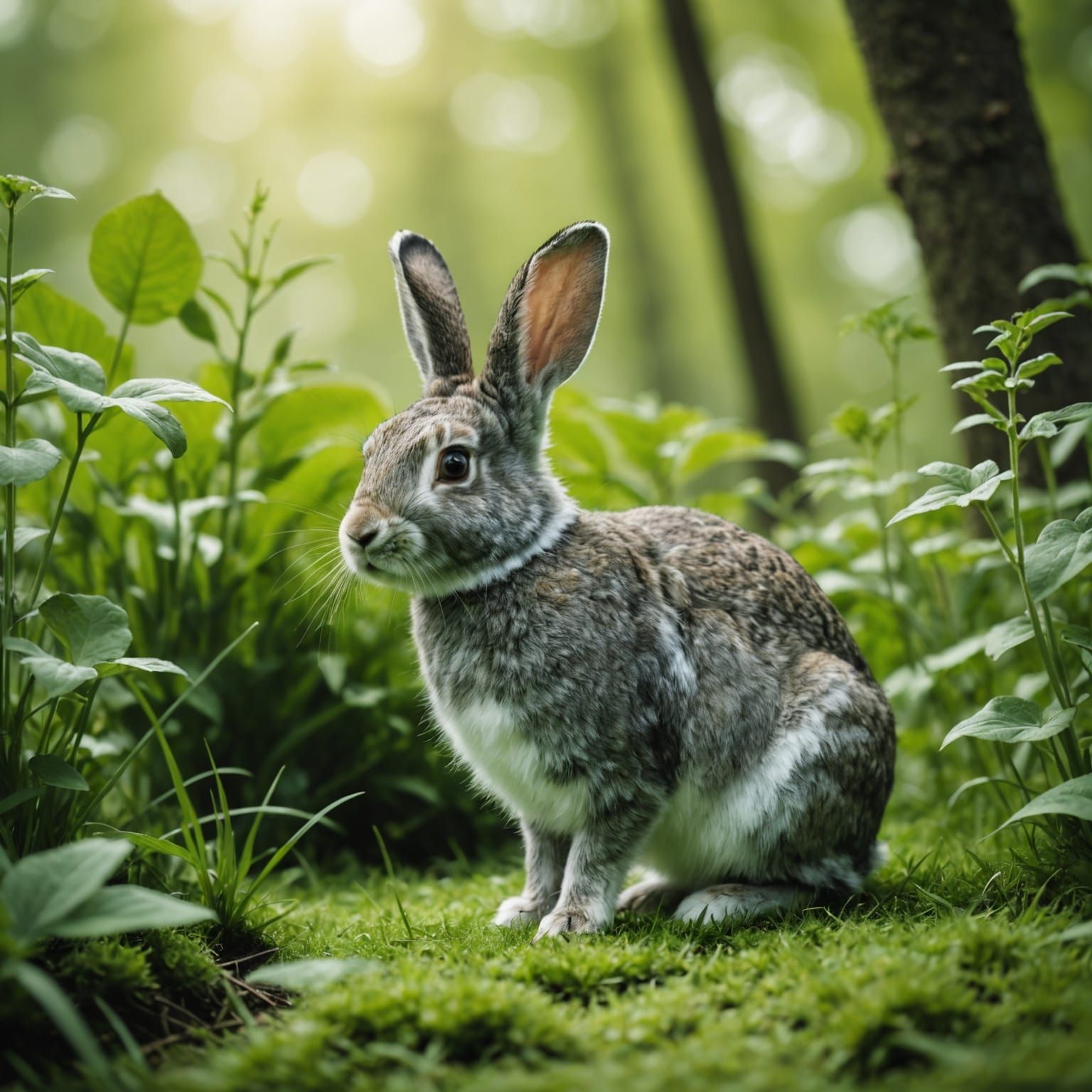 Green Monochrome Rabbit in Nature