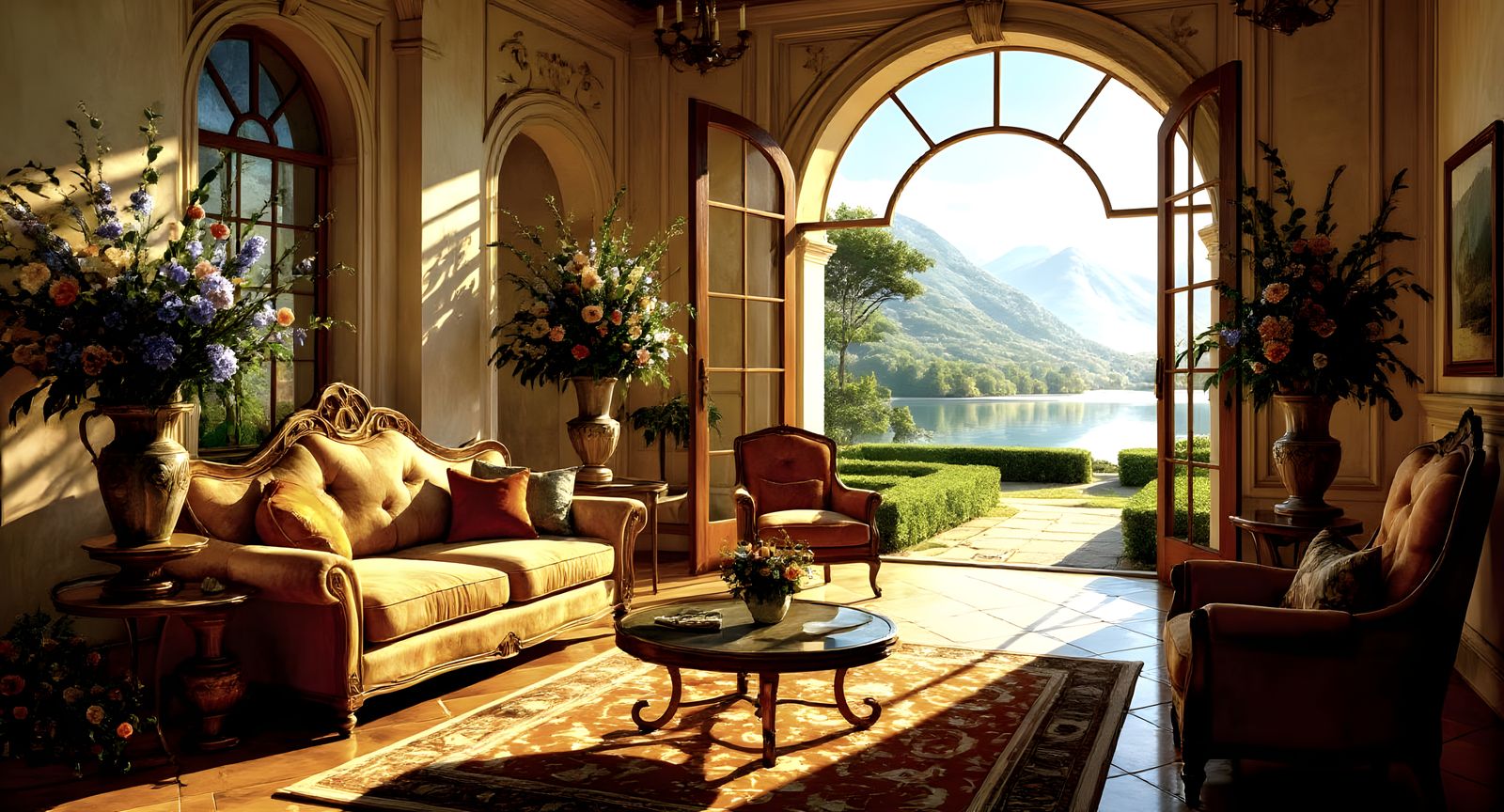 Luxurious Tuscan Mansion Living Room Oil Painting