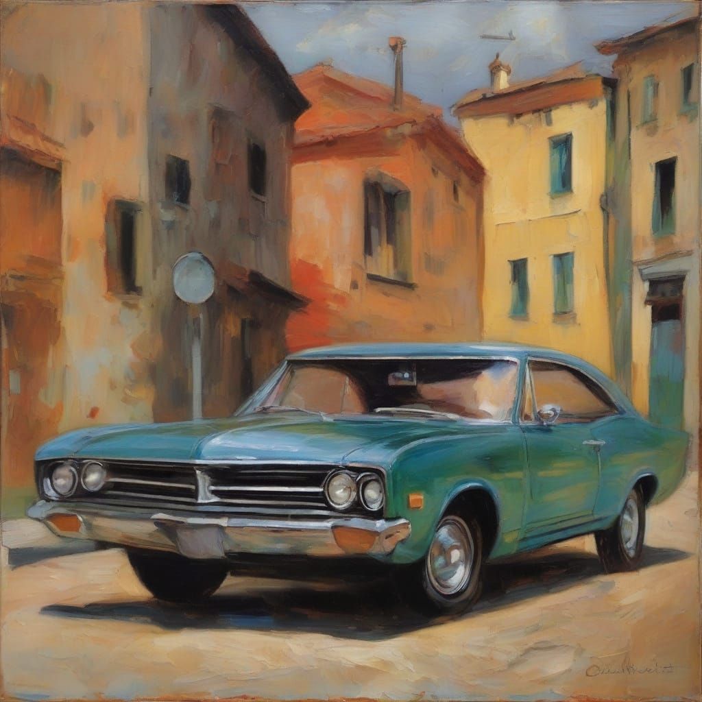 Classic Dodge Muscle Car Painted in Soutine Picasso Style