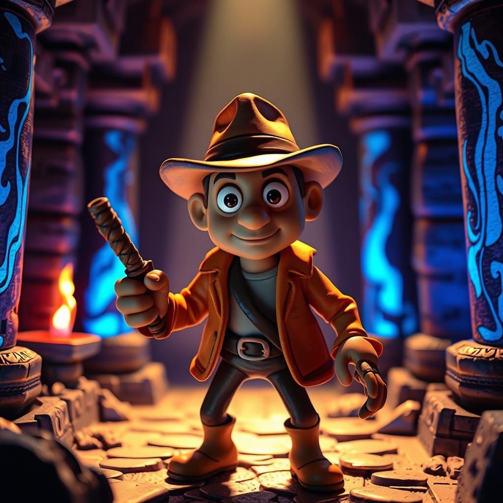 Stop-Motion Indiana Jones in Vibrant Claymation Temple
