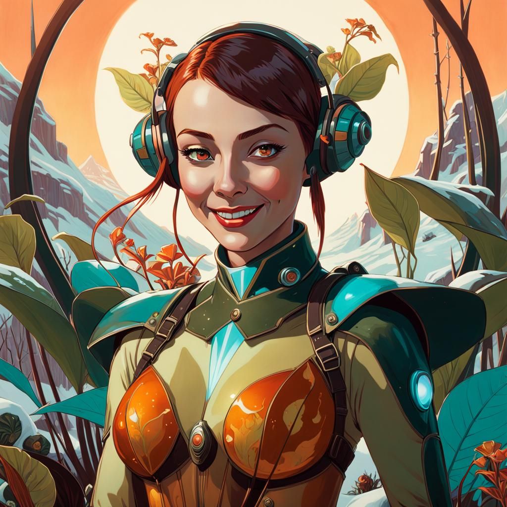 Amber Goblin Pilot in Icy Botanical Scene