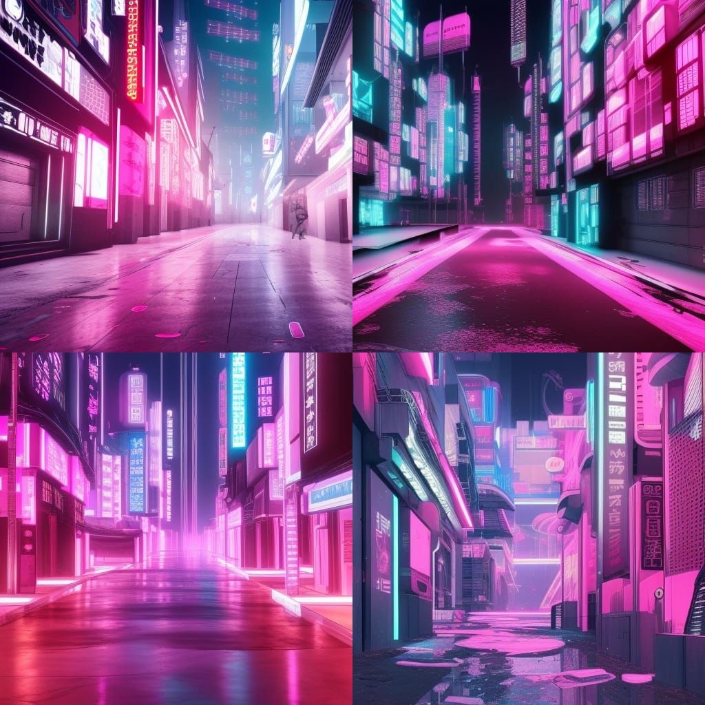 Cyberpunk Cityscape with Pink Snow
