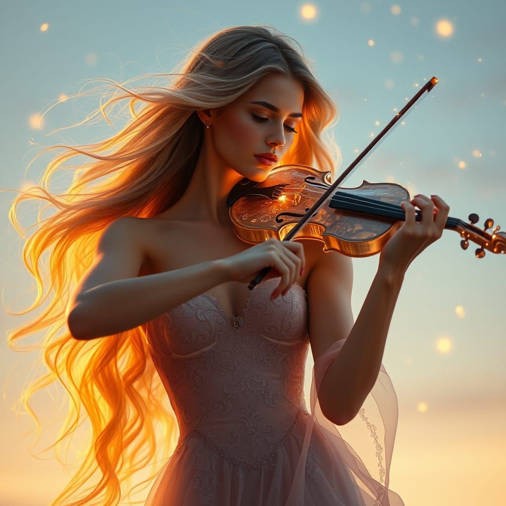 Ethereal Musician in Dreamlike Gown