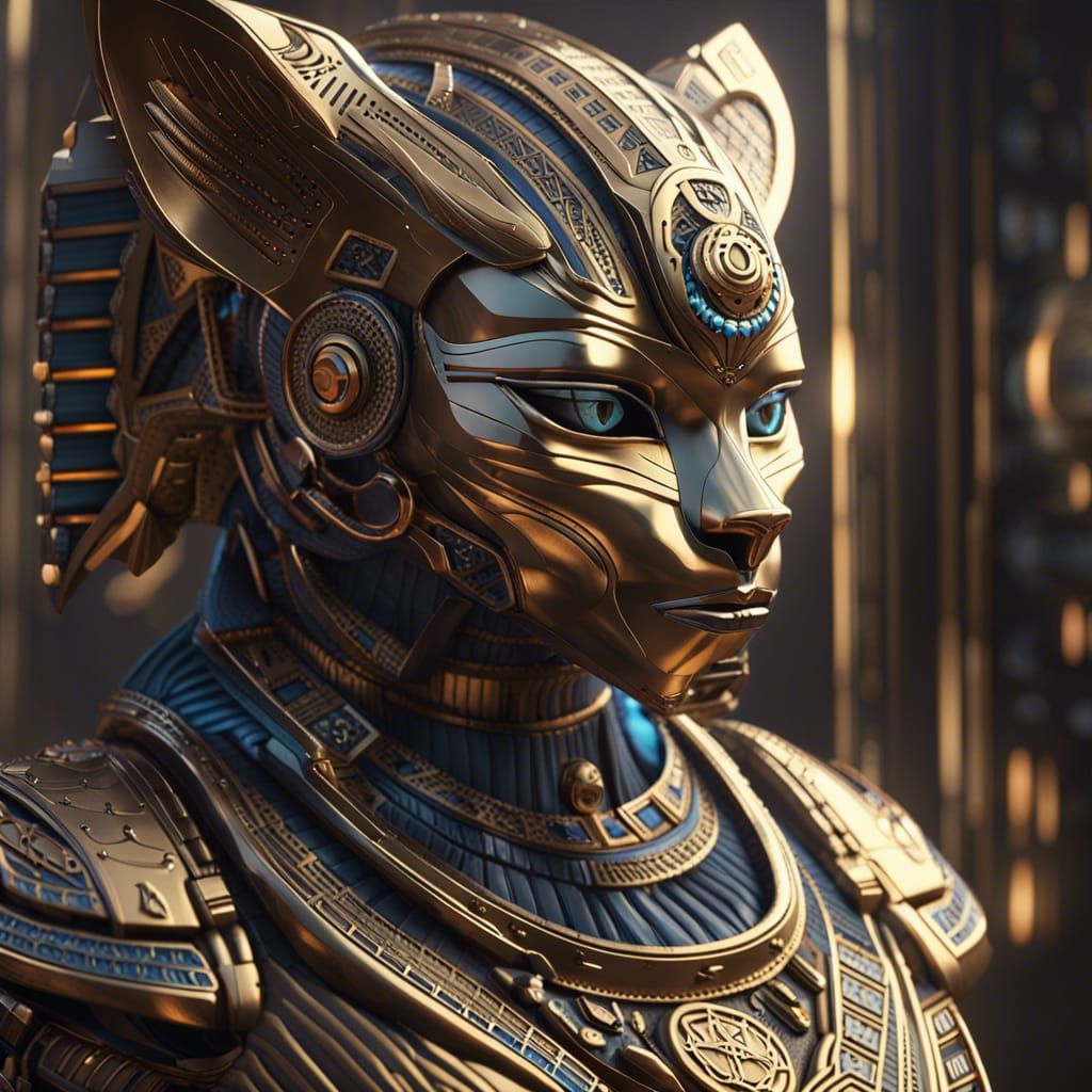 Futuristic Sekhmet: Egyptian Goddess in Sci-Fi Style
