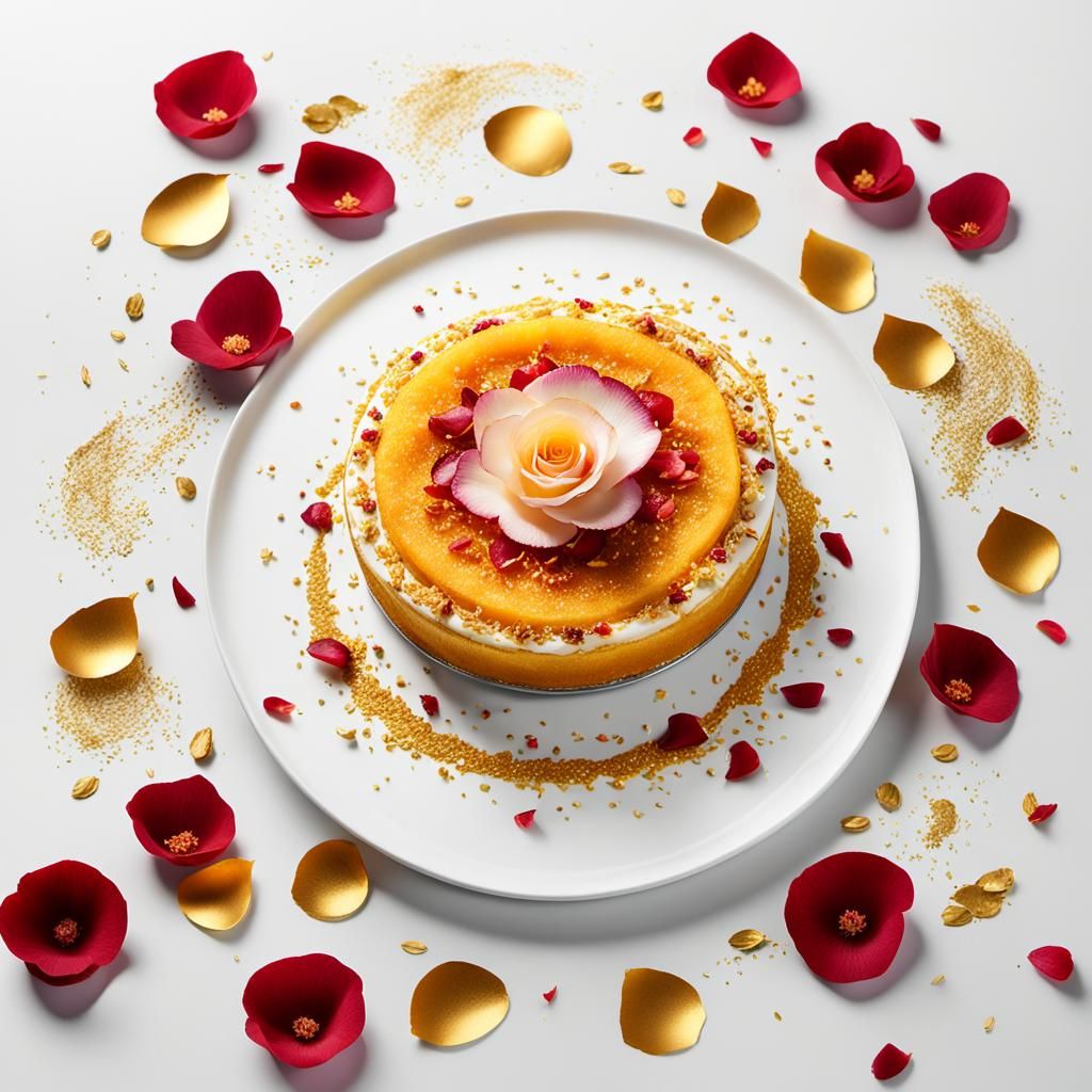 Contemporary Kunafa Dessert with Gold Leaf, Food Photography