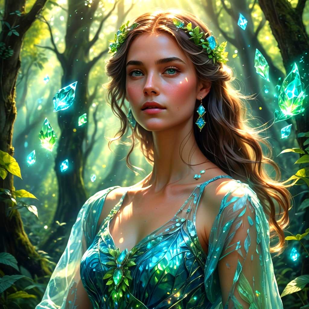 Woman in Blue Dress with Glass Jewelry