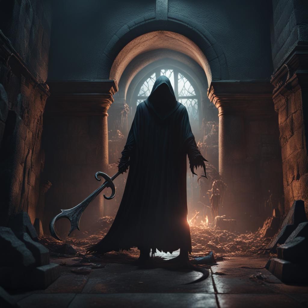 Man Trapped by Grim Reaper: Detailed Matte Painting