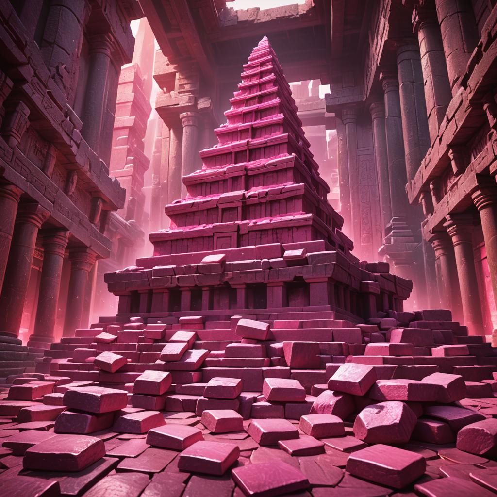 Mystical Temple of Pink Ingots in Art Nouveau Style