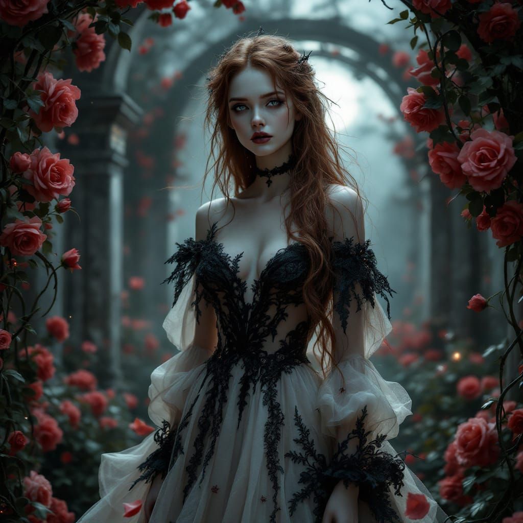 Elowen Ash: Witch of Roses in Gothic Garden