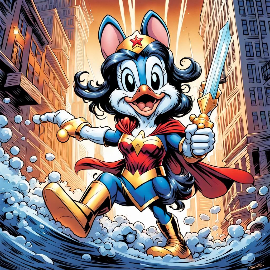 Daisy Duck as Wonder Woman in Comic Art