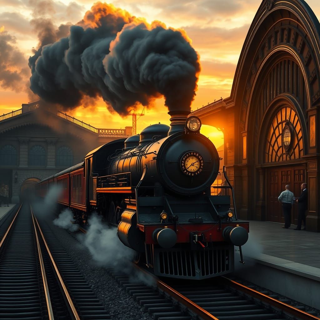 A vintage steam locomotive puffs black smoke as it departs f...