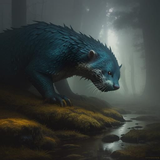 Armored Otter Confronts Dragon Claw in Misty Forest